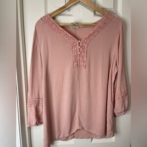 St John’s Bay Pink Gauze Fairy Crochet Lace Blouse size XL